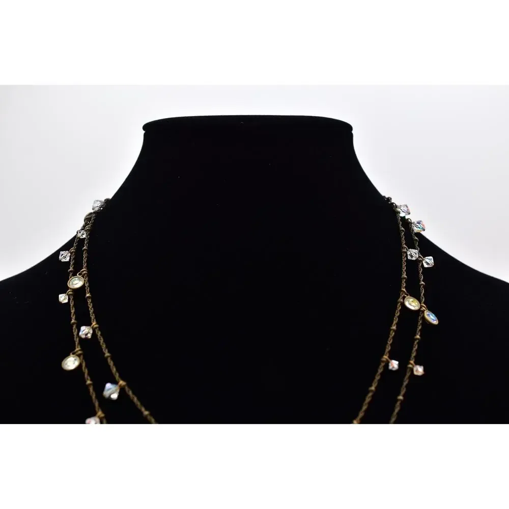 Liz Palacios SF Vintage Crystal Necklace Open Bezel Aurora Borealis Signed 9J